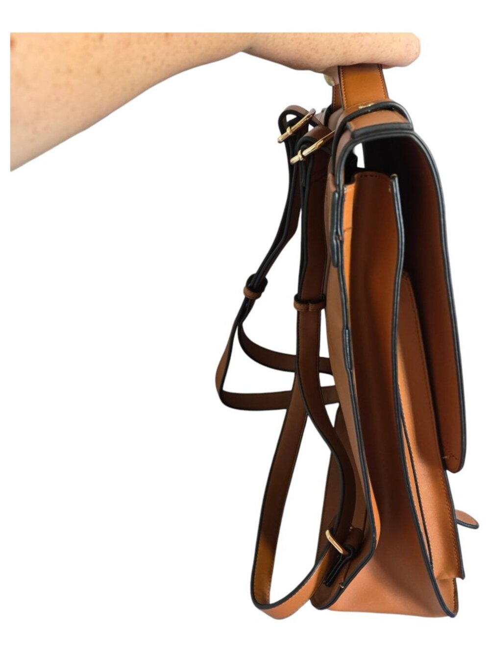 ECOSUSI Faux Leather Backpack Satchel Laptop Bag w Matching Clutch Caramel Brown - Picture 7 of 14